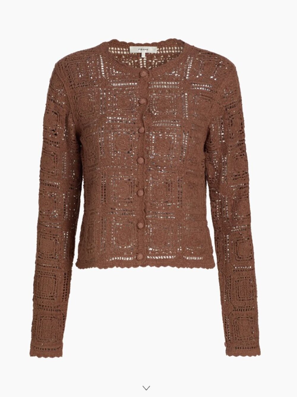 Frame The Crochet Cardi Sweater Cotton Cardigan Brown NWT $498